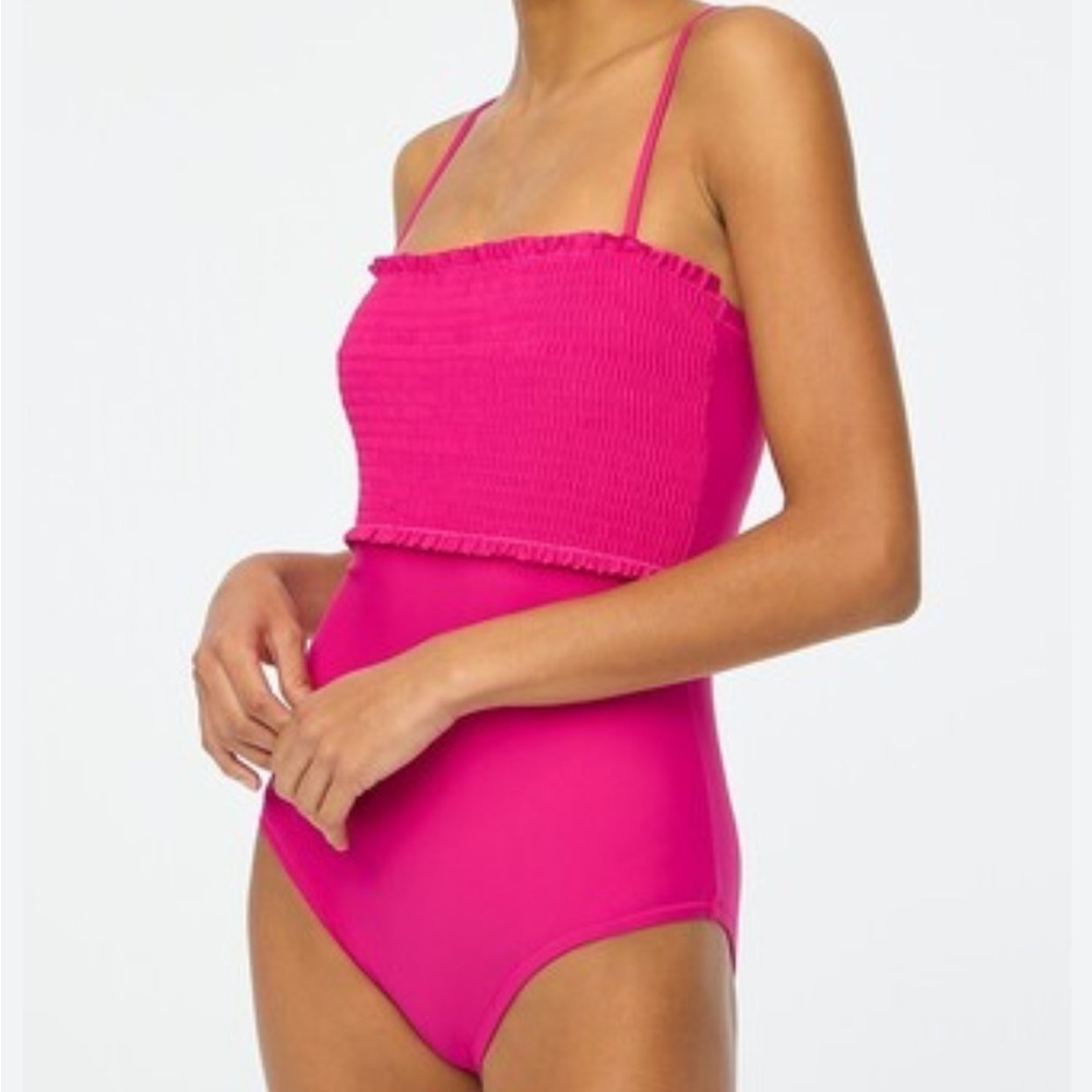 J Crew Fuchsia pink Smocked one piece swimsuit bathing suit XS - Picture 4 of 10